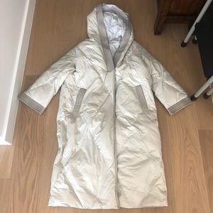NEW Cream white down puffer jacket long sheep skin leather lining down